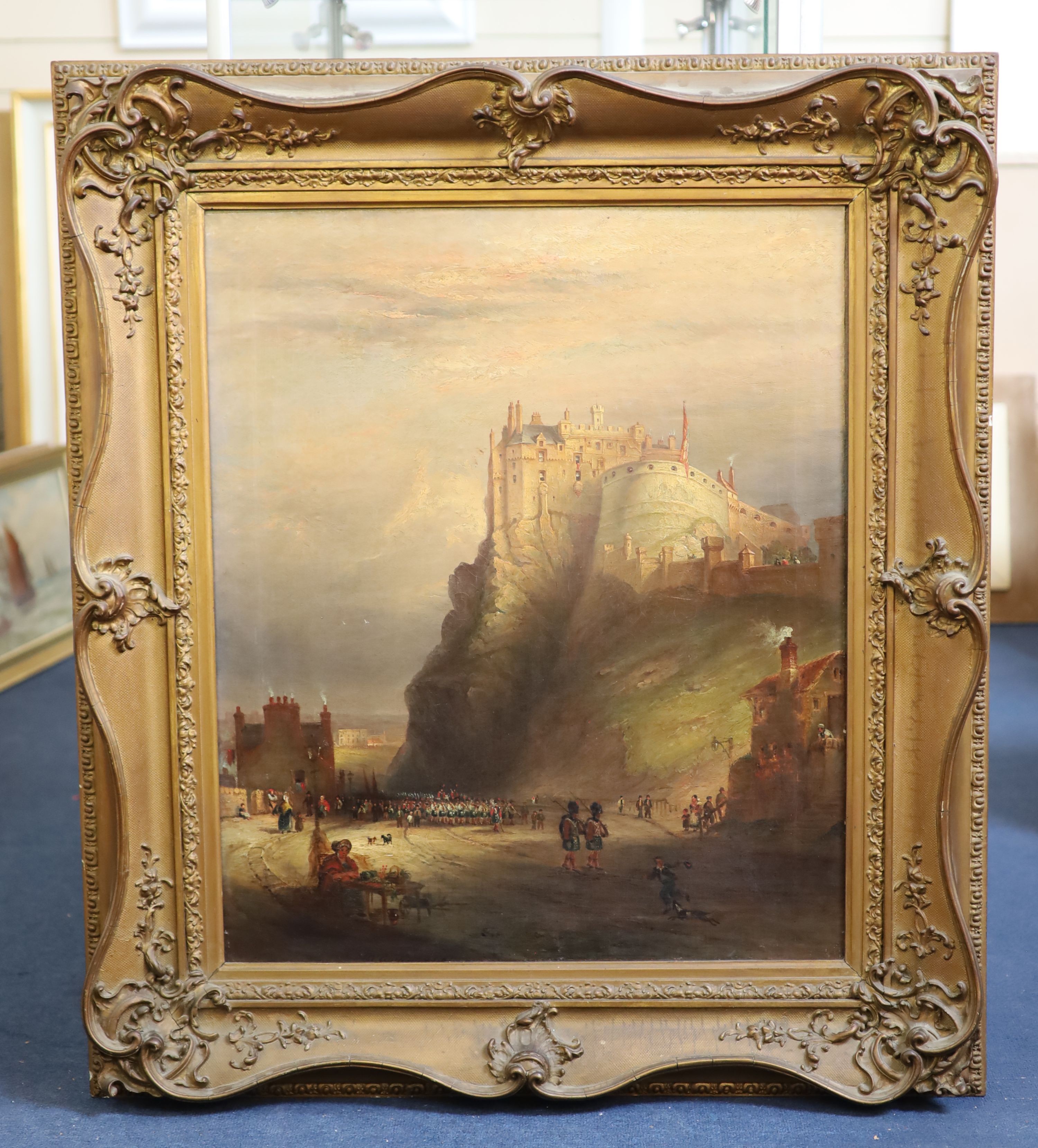 William McEwan (19th C.), Edinburgh Castle with the Royal Worcestershire Regiment marching below, Oil on canvas, 76 x 64cm
